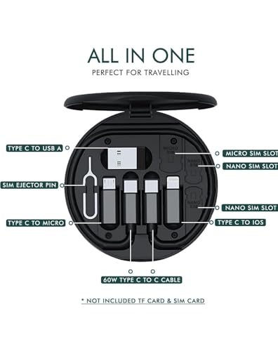 Image of All in One 60W USB Fast Charging Travel Data Cable Set Type C, Lightening and Micro USB Port Inbuilt Mobile Stand with Hanging Stand Compatible with All Android Phones & iOS