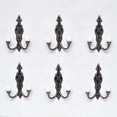 Image of Indian-Shelf 1 Piece White Ceramic Double Wall Hooks for Coats Bags Towel