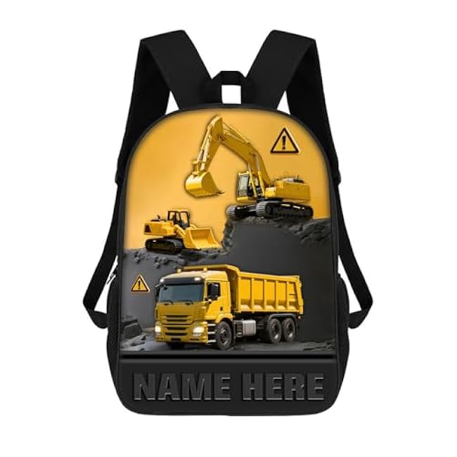 Personalized Engineering Vehicle Themed Backpack, Custom Name Excavator Backpack, Construction Truck Back Pack, Backbag Birthday Christmas Gifts For Excavator Driver Lovers