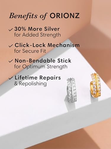 Image of ORIONZ Hoop Earrings for Men & Boys (1 Piece) - 925 Sterling Silver - Gift for Birthday Anniversary - 18k Gold Plated Jewellery - Men Fashion