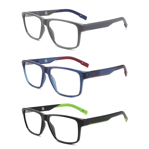 BOSAIL 3 Pairs Reading Glasses Sports Style Frames with Comfortable Spring Hinges, Flexible Blue Light Blocking Readers for Men and Women +1.75