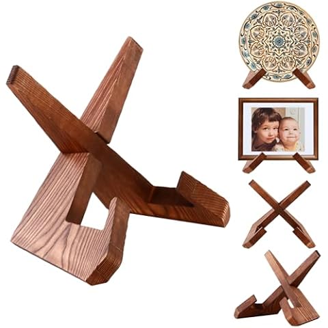 Aertiavty 4 Pack Plate Stands for Display 6.5 Inch Plate Holders Wooden Picture Stands Picture Easels for Displaying Decorative Picture Frame Holder Stand Photo Display Tabletop Wood Easel Stands Cover