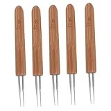 Uonlytech 5 Piezas Agujas para Tejer Dreadlocks Doble Punta con Mango de Bambú Herramienta Ligera para Trenzas y Crochet de Cabello Portátil Fácil de Usar