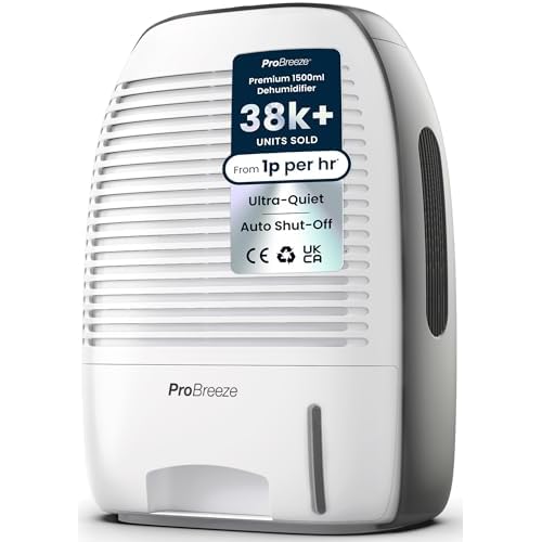 Pro Breeze® 1500ml Premium Dehumidifier for Damp, Mould, Moisture in Home, Kitchen, Bedroom, Caravan, Office, Garage 1500ml White & Grey