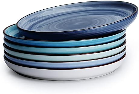 Sweese 165.003 Porcelain Round Dessert Salad Plates - 7.4 Inch - Set of 6, Cool Assorted Colors