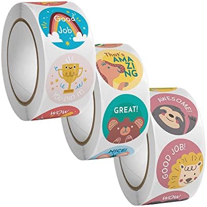 3 Rolls Motivational Stickers for Kids, 1500 Pieces Teacher Reward Stickers School Supplies for Children, Animal