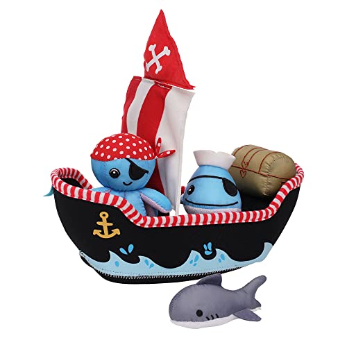 Image of Manhattan Toy Neoprene Pirate Ship 5 Piece Floating Spill n Fill Bath Toy with Quick Dry Sponges and Squirt Toy