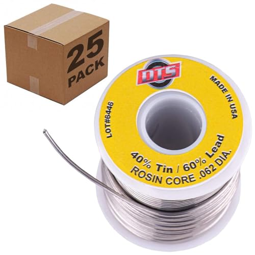 Image of DTS Solder Wire Tin Lead 40 /60 Rosin Core 0.062-inch (1.6mm) on Spool, 1 Pound - Made in USA (25 Pack)