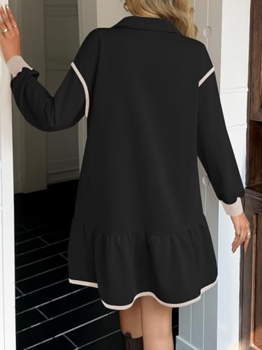 Wenrine Womens 2025 Fall Oversized Sweatshirt Dress Casual Long Sleeve Quarter Zip Ruffle Hem Pullover Mini Dresses3