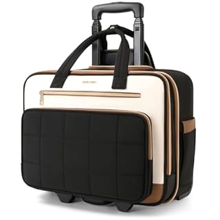 Rolling Puffer Laptop Bag, Rolling Briefcase for Women, Wheeled 16 Inch Computer Bag, Water Resistant Stylish Overnight Underseat Carry On Luggage with Wheels for Work Travel Business, Beige Brown