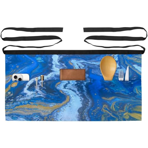 Tablier court de chef texture bleue dorée élégant pour restaurant