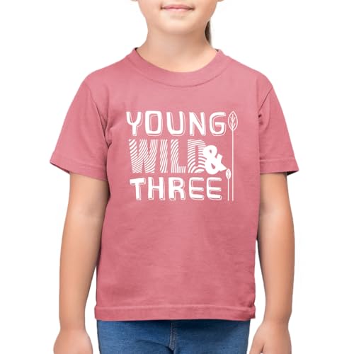 Unordinary Toddler Young Wild and Three Girl 3rd Birthday Outfit Shirt 3 Year Old Girls Third Party Tshirt (US, Age, 3 Years, White on Mauve)