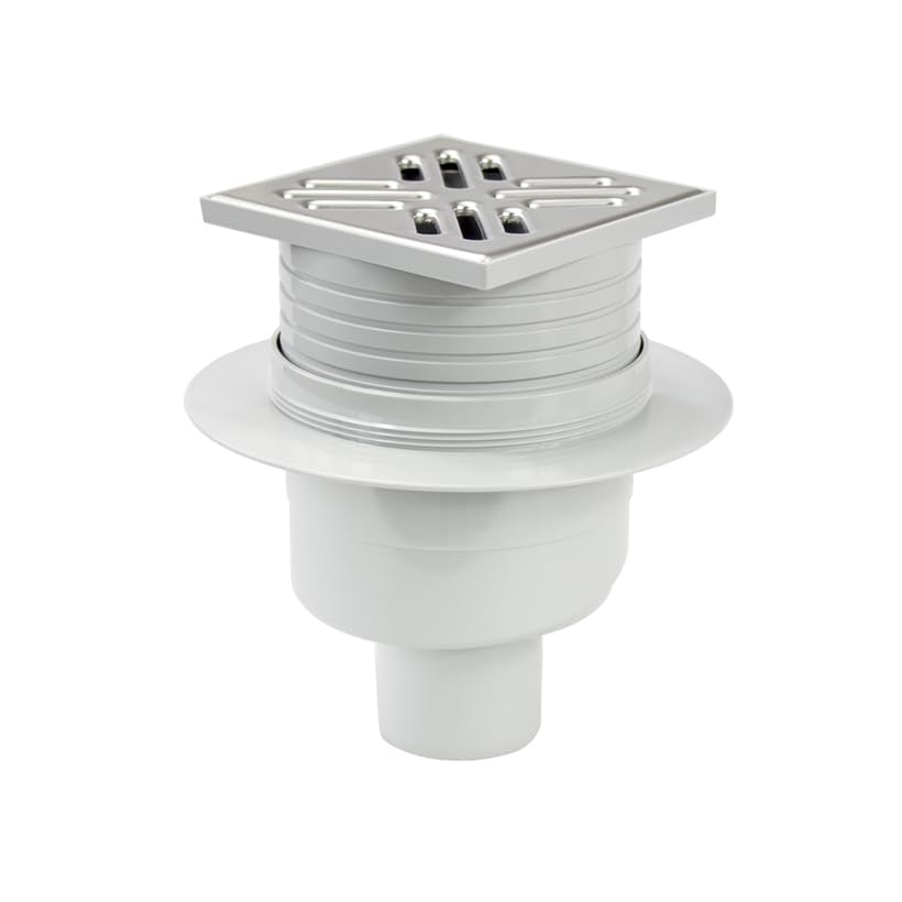 Vogi Bodenablauf Vertikal Edelstahlrost INOX 10x10 cm Wassersiphon Ø50 mm