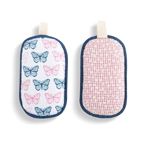 Image of Demdaco Absorbent Reversible Mesh Sponge, Dish Cleaning Supplies, 3 x 5 Inch Polyester, Butterflies - Pack of 2