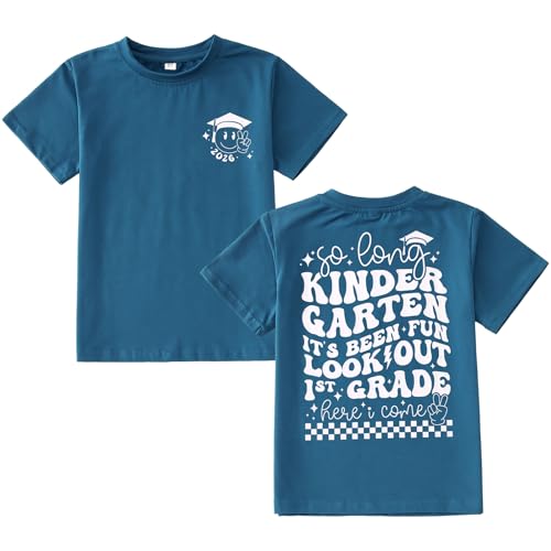 Kindergarten Graduation Shirt for Boys Peace Out Kindergarten T-Shirt Kid 2026 Last Day of School Summer Tee Top (Blue)