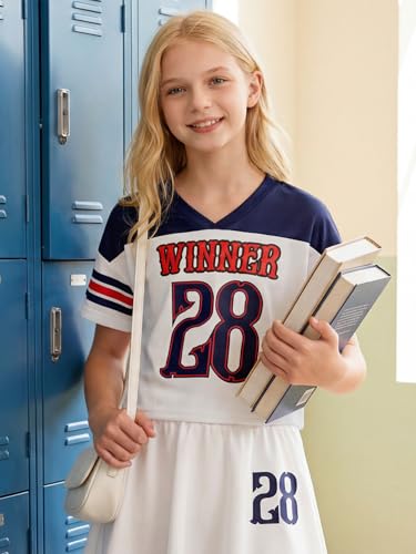 Image of PureChapter Tween Girls 2 Piece Outfits Short Sleeve Tops and Pleated Skirt Set, Cute Pleated Skirt for Girls Size 7-14