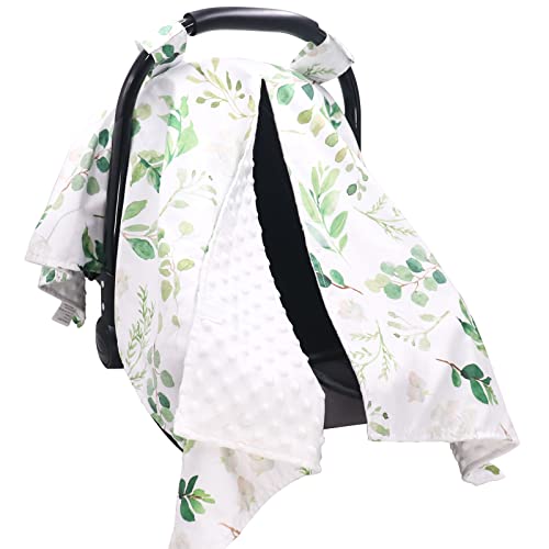 Image of TANOFAR Car Seat Cover Baby, Carseat Covers Baby Boy Girl, Peekaboo Opening Infant Car Seat Cover for Winter, Warm & Cozy, Green Leaf