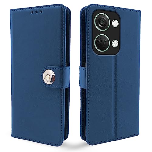 Image of Pikkme OnePlus Nord 3 5G Flip Cover Leather Finish | Inside TPU with Card Pockets | Wallet Stand and Shock Proof | Complete Protection Button Flip Case (Blue)