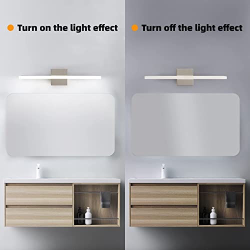 Image of Modern 24IN 14W Bathroom Light Fixture, Chrome Vanity Lights for Mirror, 2 Packs, Waterproof, Daylight White Light(6000K), Stainless Steel, A-Silver, Hardwired