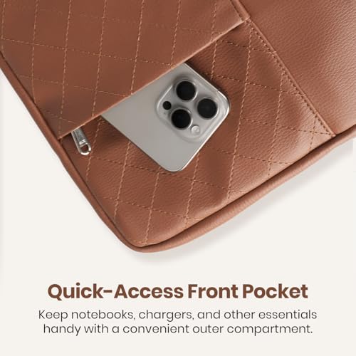 Image of Portronics Encase 104 Laptop Sleeve for 15.6 Inch Laptops, PU Leather Office Bag with Trolley Strap, Smart Inner Pocket, Comes with Handle & Accessory Pockets, Office Laptop Bag /Case /Cover (Brown)