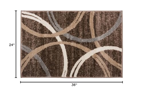 Rugshop Modern Wavy Circles Design Area Rug 2' x 3' Brown