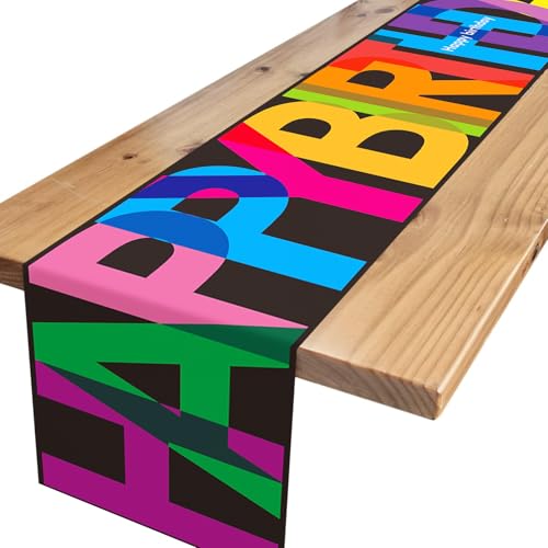 Tischläufer Geburtstag,Bunt Schwarz Party Tischläufer Geburtstag Dekoration Happy Birthday Tischdecke Deko für Mädchen Jungen Geburtstag Party Dekoration 180 x 35cm