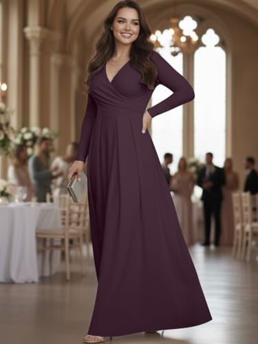 Image of KOH KOH Womens Long Sleeve V-Neck Flowy Modest Elegant Evening Maxi Dress