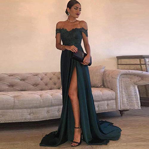 Miminuo Vestidos De Fiesta Cortos De Noche,Vestidos de Noche de Gasa Brillantes y Atractivos Apliques Largos de Cuello Barco en línea Vestidos de Noche Formales divididos 2020-UN_6 6