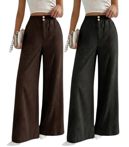 Image of SMOWKLY Authentics Women's Trendy Casual Corduroy Stretchable Baggy Loose Korean Trouser with Pockets || High Rise Elastic Waist Going Out Lounge Pants || Wide Leg Summer Pants for Woman