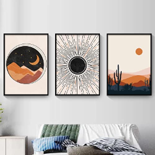 Peinture sur toile soleil et lune art géométrique abstrait 60x90cm de salon