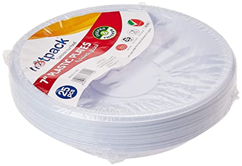 Hotpack Disposable Food Serving Plastic Round Plate white 7 Inches, 25 Pieces