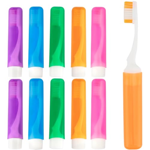 HUZNA 10 Piezas Cepillo de Dientes Portátil de Viaje,Plegables Manuales para Las Encías,Cerdas Suaves para Proteger Encías,para Viaje,Camping,Senderismo
