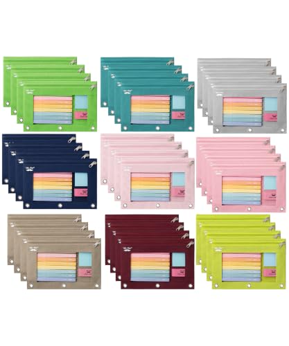 Image of Mr. Pen- Bulk Pencil Pouch for 3 Ring Binder, 36 Pack, Smooth Zipper | Clear Window, Large Capacity Pencil Case with 3 Reinforced Grommets for School, Office, Supplies Storage
