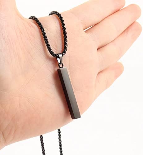 Bar Pendant Necklace For Men Stainless Steel Box Chain Pendant Mens Necklace Jewelry Length 22inch