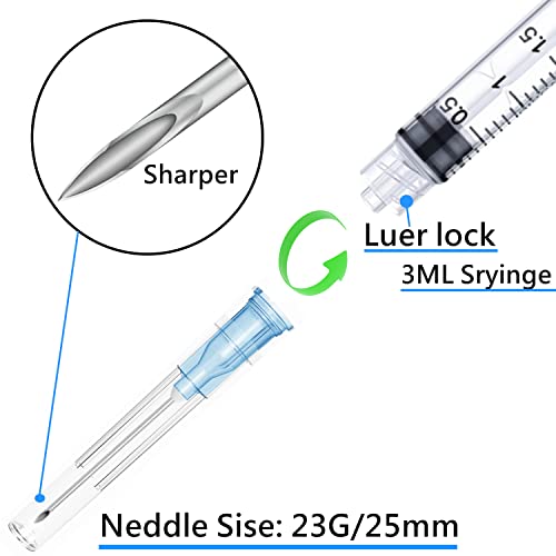 25 Pack 3ml 23Ga Lab Syringe Tools with Measurement, Individually Packed