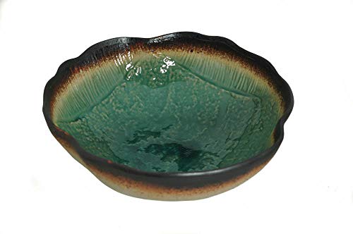 Japanese Turquoise Green Kosui Ceramic V-Shape Ramen Noodle Bowl, 9.65 Inches (D) x 3.94 Inches (H), 48 Ounces (6 Cups)