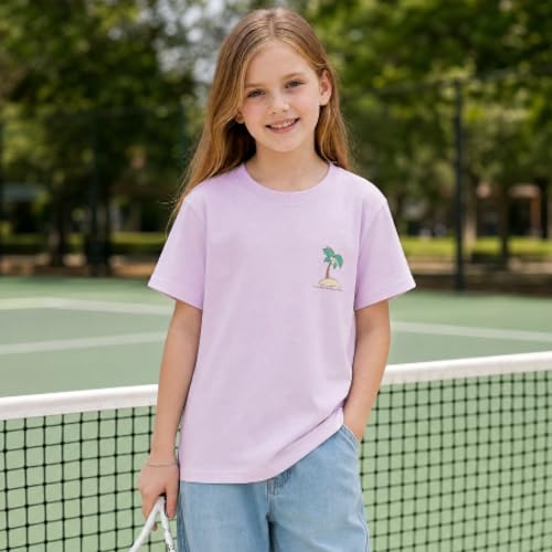MIANZHI Girl's Graphic Tee Shirt Round Neck Short Sleeve T Shirts Summer Cute Trendy Tops Purple — view 6