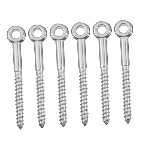 6 Piezas tornillo de ojo tornillos de ojo ganchos y ojos trinquete reparar inspector herramienta multiusos lampara exterior cáncamos roscados cáncamos de acero inoxidable Silver SOLUSTRE