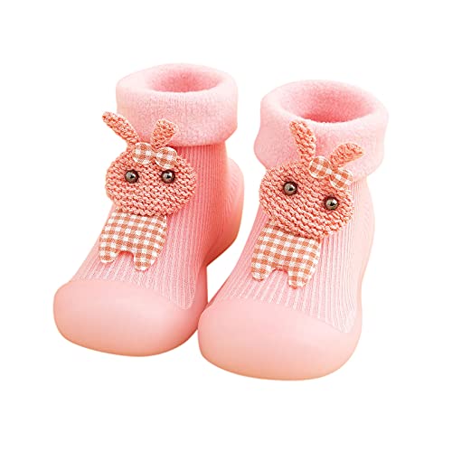 Baby First Walking Sock Shoes Rubber Soft Sole Non-Slip Slipper Indoor/Outdoor Winter Warm Shoes Socks (Pink, 24-25)