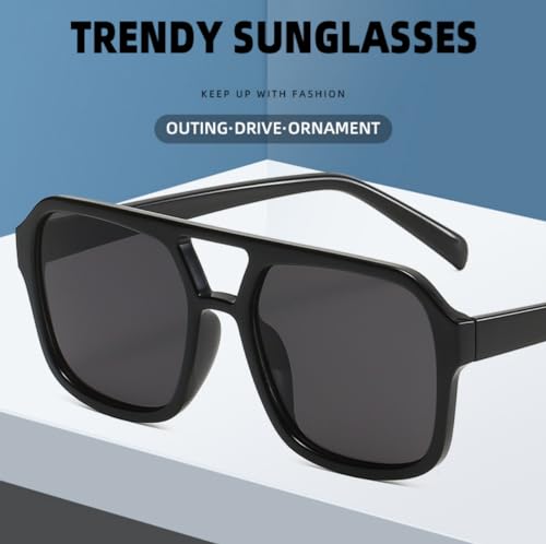 Image of Retro 70s Square Aviator Sunglasses Women Men Vintage Rectangle Sunglasses Flat Frame Trendy Shades