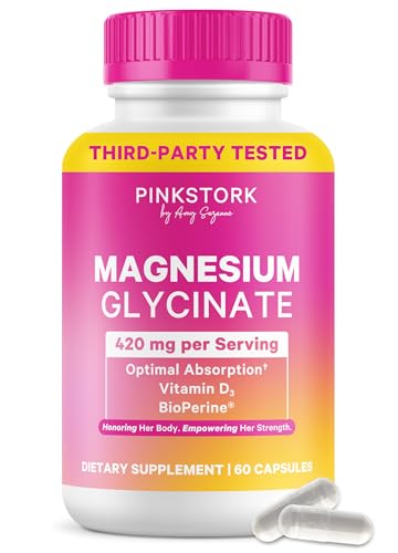 Pink Stork Magnesium Glycinate with Vitamin D - Magnesium Supplement for Women to Support Natural Calm, Mood, and Sleep - Hormone Balance for Women - 60 Capsules, 1 Month Supply