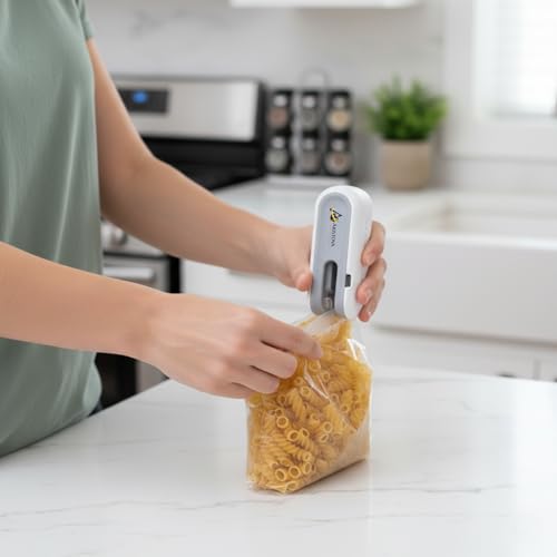 Image of ARISTOVA Portable Mini Sealing Machine | 2-in-1 USB Rechargeable Magnetic Bag Sealer with Cutter | Handheld Packet Sealer | Type C Charging Vacuum Sealer for Food, Snacks & Chips | White