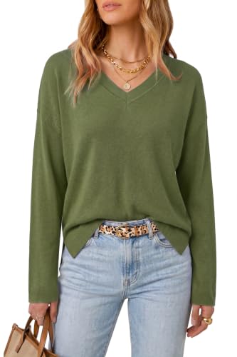 Image of Arach&Cloz Women's Wool Blend Oversized V Neck Fall Casual Pullover Sweater