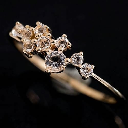 Image of Simple 18k Gold plated Rings for Teen Girls White Studded Eternity Wedding Ring 925 Sterling Silver Plated Engagement Stackable Rings Women Fashion Jewelry Gift for her