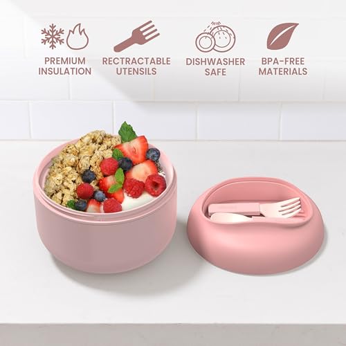 Image of Bentgo Insulated Food Jar, 21.2 oz, Snack Compartment, Retractable Utensils