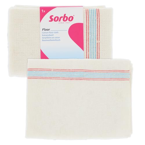 Sorbo Baumwoll-Bodentuch saugfähiges Wischttuch für streifenfrei saubere Böden fusselfrei und extra stark leicht auszuwringen für die Waschmaschine geeignet 60x60cm