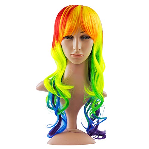 Discoball - Peluca para mujer, diseño de «Mi pequeño poni» con rayas multicolores del arcoíris, resistente al calor, para disfraz de Halloween, cosplay de anime y fiesta