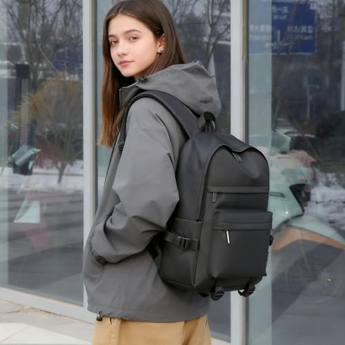 Black School Backpack Women Men, Waterproof Lightweight Small Backpack 15.6 Inch Laptop Backpack for Boys Girls Teens Travel Gym Work College Daypack carry on flight approved School Bag Bookbag3
