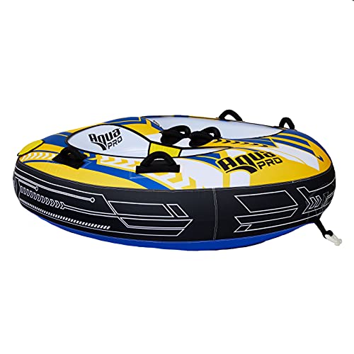 Aqua Pro Towable Tube For Water Sports – 1-2 Riders – Inflatable Boat Tube With Pocket Seating – Yellow/Blue #TOP1