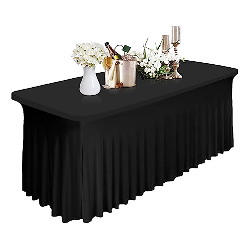 Nappe jupe spandex noire 72" extensible pour buffets et tables de mariage